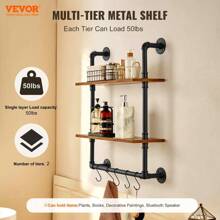 Rustic Industrial 2 Tier Wall Mounted Pipe Shelf For Kitchen And Bedroom Storage - Black - View 3