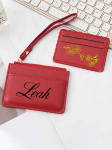 1PC Coin Wallet Multi-Function Portable Mini Card Bag Two-Piece Set Solid Color PU Leather Wallet Personalized Text Customization For Women Wallet Mini Wallet Purse Wallet Wristlet Wallet Wallet Card Wallet - Multicolor - View 5