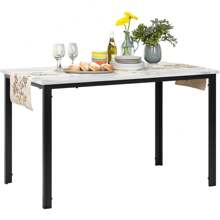 Dining Table, Modern Rectangular Dining Table Kitchen Table With Marble Effect Top And Metal Legs, 120x70cm Wooden 4-6 Seater Dinner Table For Home, Cafe And Restaurant - Black and White/Gray - View 5