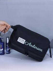 1pc Customizable Expandable Men's Toiletry Bag, Personalized Embroidered Text Storage Pouch, Portable Travel Cosmetic Bag, Large Capacity Grooming Kit, Wet & Dry Separated Wash Bag, Suitable For Daily Use And As A Gift For Family, Friends, Father, Christmas, Easter, Father's Day, Valentine's Day, Birthday - Multicolor - View 3