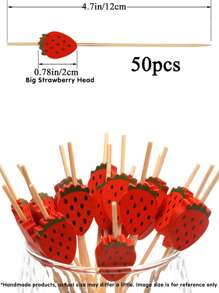 50 pezzi Stecchini per cocktail a forma di fragola, Graziosi stuzzicadenti di bambù per decorare stuzzichini, pietanze, bevande, dessert, frutta e piatti di salumi, Decorativi per eventi nuziali, compleanni, feste estive in spiaggia Hawaii, Accessori per feste.