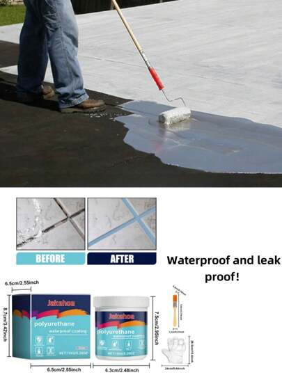 jakehoe 150g/5.29oz Waterproof Sealant Repair Coating - Customizable Color, Suitable For Tiles, House/Bathroom/Roof/Garage/Warehouse/Basement/Home Walls/Floors/Swimming Pools/Walls, Waterproof, Anti-Crack, Stain Covering, Anti-Slip, Oil & Cold Resistant, Mold Proof, 3-In-1 Function, Recommend Purchasing Multiple Boxes For Better Results!
