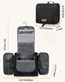 Travel Toiletry Bag - Polyester, Dual-Zipper Design With Hanging Hook