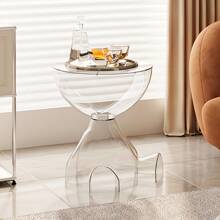Transparent Nordic Bear Moving Side Table Sofa End Table,Modern & Simple Thickened Acrylic Small Round Table For Home Bedroom Decor, INS & Simple Nightstand With Storage Shelf Home Decor