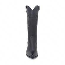 Women's Western High Boot With Side Panel And Pointed Toe Cowboy Boots Knee High Chunky Tall Boot Low Heel Pull Tabs