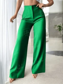 Bell-Bottom Pleated Trousers. - 綠色 - 查看 2