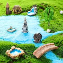 Conjunto de 10 piezas de decoración para un jardín de hadas de resina con diseño caprichoso - Incluye puente, estanque, faro, figuras de pozo de agua, versátil para manualidades y decoraciones de interior y exterior, estilo clásico - Multicolor - Ver 2