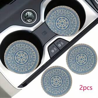 2 piezas Posavasos para el auto con estampado de estilo bohemio, elegante y antideslizante que se seca rápidamente para el auto