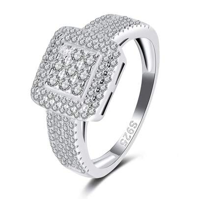 S925 European And American Luxury Full Rhinestone Square Ring, Elegant Fashion High-End Gift For Lover Anniversary, Suitable For Wedding Engagement Ceremony Party Wear, Premium Jewelry For Women