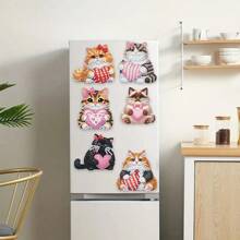 6 件钻石艺术冰箱贴、心形和小猫钻石画套件适用于 DIY 工艺品、礼物、冰箱、邮箱装饰 - 彩色 - 查看 4