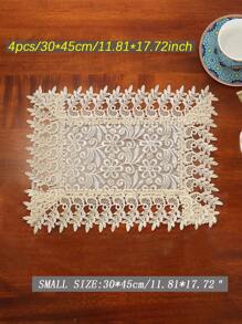 100% Pplyester Beige Sheer Mesh Table Runner With Triangle Point Tip, All Over Floral & Leaf Hollow Crochet Lace Border, Transparent See Through Decor Table Scarf For Dining Table Tea Table Wedding Farmhouse Home Kitchen Decor - Khaki - View 8