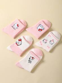 Sanrio 1/2/3/5 Pairs High-Quality Sanrio Hello Kitty Cartoon Mid-Calf Socks For Men And Women, Interesting, Cute, Comfortable Socks Suitable For Summer And Other Seasons, Can Be Used As Gifts For Mother's Day, Father's Day, Easter, Back To School Season, Etc., With Personalized, Fun, Colorful, Anime Cartoon Design