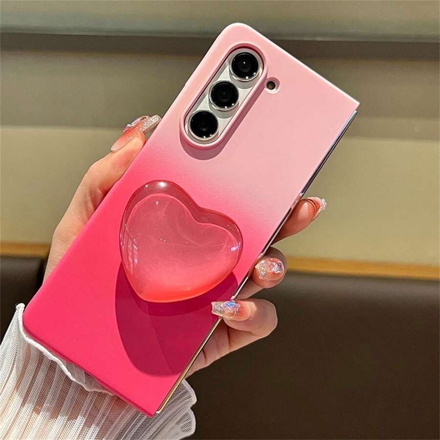 Cute Pink Gradient Phone Case With Heart-Shaped Kickstand, Compatible With Samsung Galaxy Z Fold 8 Ultra Z Fold7 Fold8 Wide ZFold 5 Zfold6 Zfold5, Shockproof Back Cover, Waterproof, Anti-Drop, Anti-Scratch