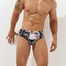 Męskie swobodne trójkątne kąpielówki z niskim stanem, szorty plażowe z nadrukiem cyfrowym Lion Head na plażę, termalne źródło, ośrodek wypoczynkowy