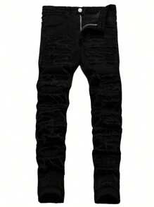 Pantalones vaqueros ajustados de moda con flecos y elásticos para hombres