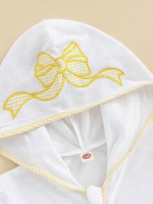 1-6 Years Kid Swim Coverups Bow Toddler Baby Boy Girl Terry Swimsuit Bow Elephant Embroidery Short Sleeve Hooded Terry Cloth Robe Zip-Up Towel Beachwear Beach Pool Bathing Suit Bathrobe Cover Ups - 黃色 - 查看 4