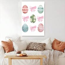 1pc Framed Canvas Poster Pink Bow Easter Eggs Wall Art Canvas Paintings Ideal Gift For Bedroom Living Room Corridor Wall Art Wall Decor Room Decoration