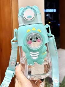 1PC 600ml/20.29oz Cartoon Plastic Water Bottle, Cute Straw Cup With Strap, Portable Water Bottle For Sports, Fitness, Outdoor Travel, Back To School Supplies, Christmas Gifts, Creative Gifts
