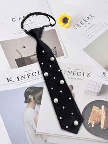 1条女士优雅珍珠装饰领带，休闲百搭领带，日式预系领带，个性化风格，适合派对、活动、演出和日常穿着，也可作为圣诞装饰。 - 彩色 - 查看 15