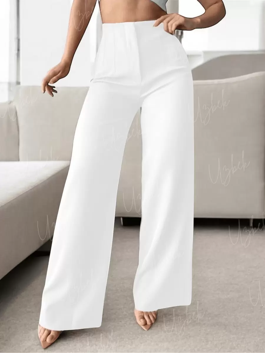 Pantalón de Pinzas Acampanado.  Pierna Amplia.  Talle Ajustado con Pinzas. - Blanco - Ver 1