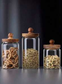 1 Pezzo Barattolo di vetro per la conservazione con coperchio in legno, barattolo per la conservazione di caffè, barattolo per la conservazione di spuntino, barattolo di vetro ermetico, barattolo per la conservazione in cucina - può essere usato per tè, frutta secca, frutta a guscio, spuntino, cereali