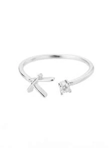 女士不锈钢小字母开口戒指时尚锆石 A-Z 字母可调节戒指女式婚礼美学珠宝 - 多色 - 查看 32