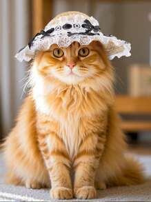 Dog Sun Hat Outdoor Pet Lace Lolita Princess Hat Lace Bow Straw Hat Costume For Poodle Cats - Beige - View 1