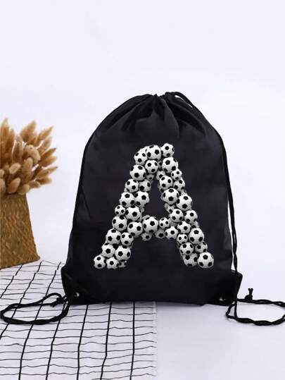 1pc A-Z Football Pattern Letter, Kids Outdoor Sports Package, Outdoor Football Backpack, Basketball Backpack, Boys/Girls Outdoor Sports Hiking Bag, Large Capacity Lightweight Drawstring Bag