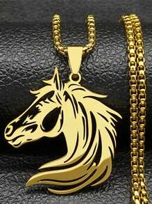 Colar de Aço Inoxidável com Cabeça de Cavalo Estética em Forma de Animal, Cores Ouro, Prata e Preto, Presente para Amantes de Cavalos, Homens e Mulheres