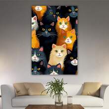 1 Piece Home Wall Decor Framed Canvas Cute Cat Animals Pattern Canvas Wall Art Paintings For Living Room - Canvas Framed Print Wall Artworks Bedroom Decoration Office Wall Decor