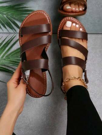 2025 女士大码休闲户外凉鞋，优雅细带沙滩凉鞋