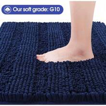 Striped Black Bathroom Rug Set 3 Pieces Ultra Soft, Non Slip Chenille Toilet Mat, Absorbent Plush Shaggy Bath Mats For Bathroom, Bedroom, Kitchen