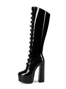 Women's Black Waterproof Table Buckle With Hollow Spring And Summer Knee Length Cool Boots - màu đen - Xem 6