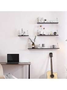 1 pieza Estante de pared sin necesidad de taladrar, estante de pared de una sola capa para la cocina, el dormitorio, la librería, de madera