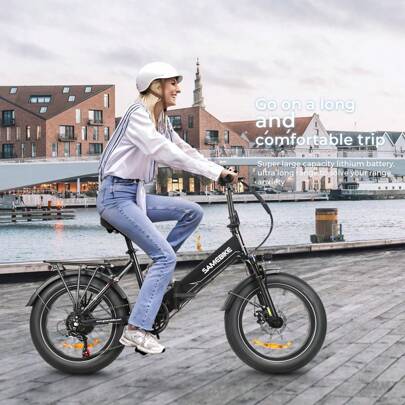  SAMEBIKE LOTDM200-II Bicicleta eléctrica todo terreno con neumáticos gruesos de 20x4.0 ", motor sin escobillas Peak750W, velocidad máxima de 19 MPH, batería extraíble de 48 V 13 AH, diseño de sistema de suspensión doble Bicicleta eléctrica para adultos de 7 velocidades