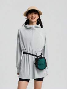 TECTOP Women's Outdoor Sun Protection Clothing UPF200+ Spring And Summer Mid-Length Waist Design Hooded Breathable Cool