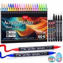 60 kleuren acrylmarkers, markeerstiftset, duurzaam, vervaagt niet snel, geschikt voor schilderen, illustraties, handgemaakte kunst, andere creaties en doe-het-zelfprojecten, geschikt voor papier, stof, hout, steen, plastic, glas, keramiek, pompoen enz., acrylverfmarkers voor kinderen en volwassenen, voor school, begin van het schooljaar, voor kleurboeken, Thanksgiving, Halloween, kerstcadeaus