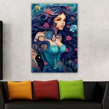 1 Piece Home Wall Decor Framed Canvas Mermaid Pattern Canvas Wall Art Paintings For Living Room - Canvas Framed Print Wall Artworks Bedroom Decoration Office Wall Decor