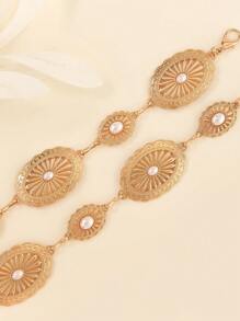 欧美复古雕花金/银链条金属腰带，百搭连衣裙、西装，长度可调节，适合夏季佩戴；另有菱形可爱锌合金腰链，四季皆宜，夏季、秋季、万圣节等场合均可佩戴。 - 金色 - 查看 2