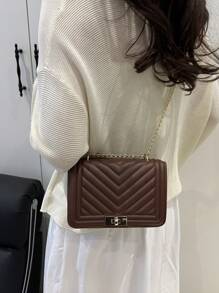 Fashionable Solid Color V-Shaped Printed Flip Small Square Bag, Fashionable PU Chain Crossbody Bag, Women's Flip Lock Mini Shoulder Bag Wallet, Suitable For Shopping, Shopping, Wallets, Young Women, College Students, Newcomers, White-Collar Workers. They Are Very Suitable For Offices, Universities, Work, Business, Commuting, Outdoor Activities, Travel, And Outings