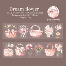 1 Roll PET Vintage Flower Basket Theme Washi Tape, Floral Series Decorative DIY Scrapbooking Materials For Planners/Notebooks/Journals/Diary/Cup/Calendar Etc. -Fresh Creative DIY Collage Scenery Materials