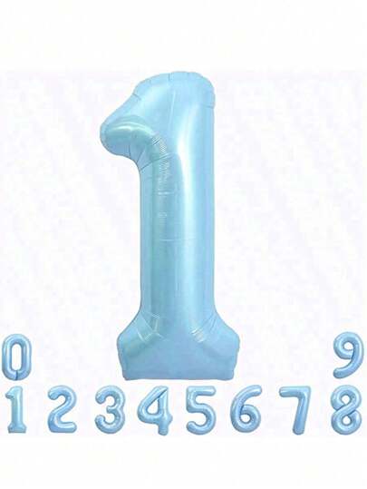 1pc 90cm/35.4 In Large Size Light Purple, 32" Pink, Blue And White Aluminum Foil Number Balloons, Birthday Party Decor US Themed Number Balloons For Birthday Party Decoration