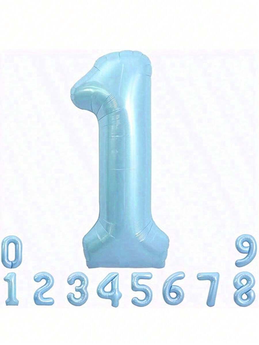 1pc 90cm/35.4 In Large Size Light Purple, 32" Pink, Blue And White Aluminum Foil Number Balloons, Birthday Party Decor US Themed Number Balloons For Birthday Party Decoration - Baby Blue - View 1