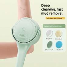 Electric Bath Brush, Dual Handle Handheld Massaging Body Scrubber, USB Rechargeable Lithium Battery, For Back And Full Body Cleaning - Mint Green - View 11