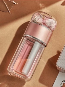 1 Glass Water Bottle With Soaking Device, Double-Layer Glass Cup, Portable Drinking Cup, Travel Equipment, Birthday Gift, Valentine's Day Gift, Gift For Girlfriend, Boyfriend, Classmate, Teacher Gift, Christmas Gift, Back To School Supplies, Classroom Water Cup, Student Dormitory Essentials.