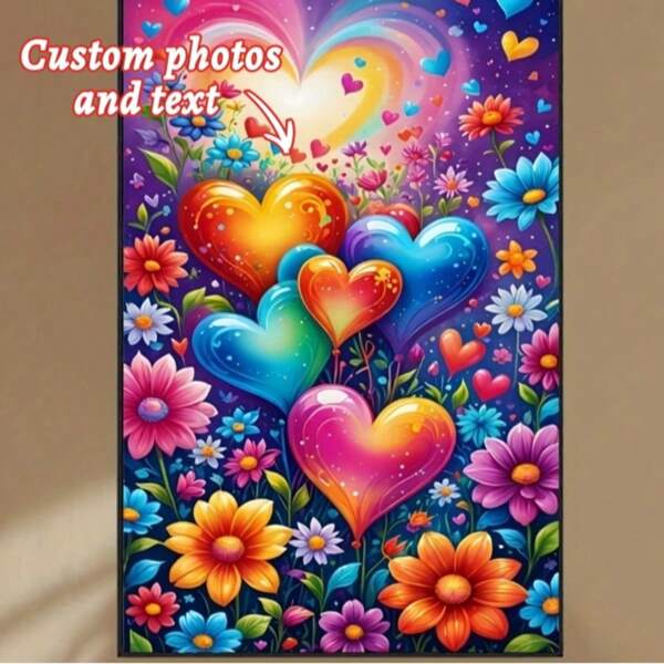 1pc DIY 5D Diamond Painting Set - Vibrant Heart And Flowers, Full Round Diamond Canvas Art, Home Wall Decoration, Suitable For Festivals And Birthdays, Diamond Art
