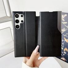 1个黑色PU皮革支架保护套,带显示窗口,可折叠翻盖,时尚皮革纹理,360°全方位保护,奢华硬壳,兼容三星Galaxy、苹果、红米手机,国际版,非国内版 - 黑色 - 查看 12