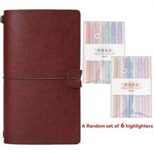 Binding Creative Notebook With Metal Bookmark Include Kraft Paper + Lined Paper + PVC Storage Bag For Hand Ledger Retro Portable Travel Diary Notebook Students School Stationery Supplies