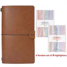 Binding Creative Notebook With Metal Bookmark Include Kraft Paper + Lined Paper + PVC Storage Bag For Hand Ledger Retro Portable Travel Diary Notebook Students School Stationery Supplies