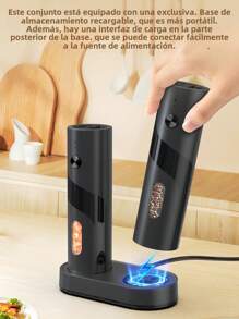 CLITON Molinillo Eléctrico de Sal y Pimienta, 3 Opciones: Recargable Individual / Recargable de 2 Piezas / Juego de Base Recargable, Batería Integrada de 300mAh, Carga USB, Molienda Automática con Una Mano con Luz LED, Accesorio de Cocina para Vacaciones - Multicolor - Ver 6